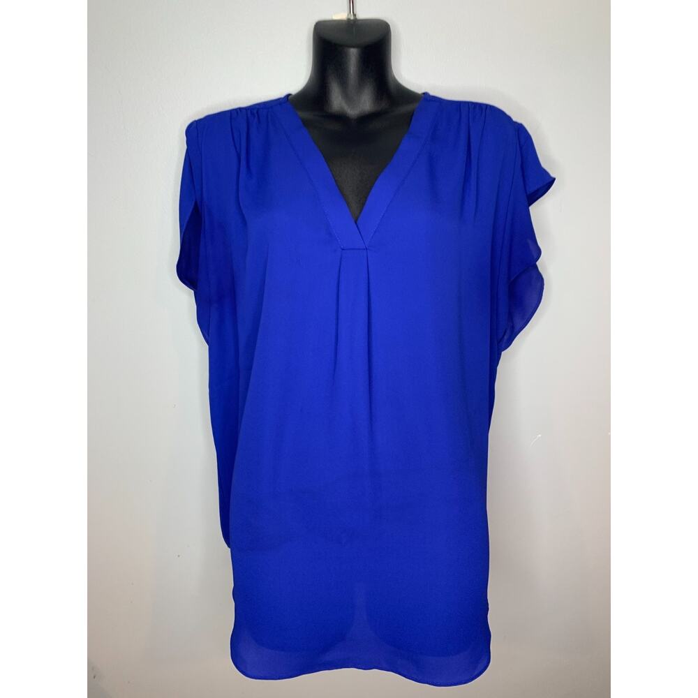 Chaus Women's XL Short Sleeve V-Neck Blue Blouse